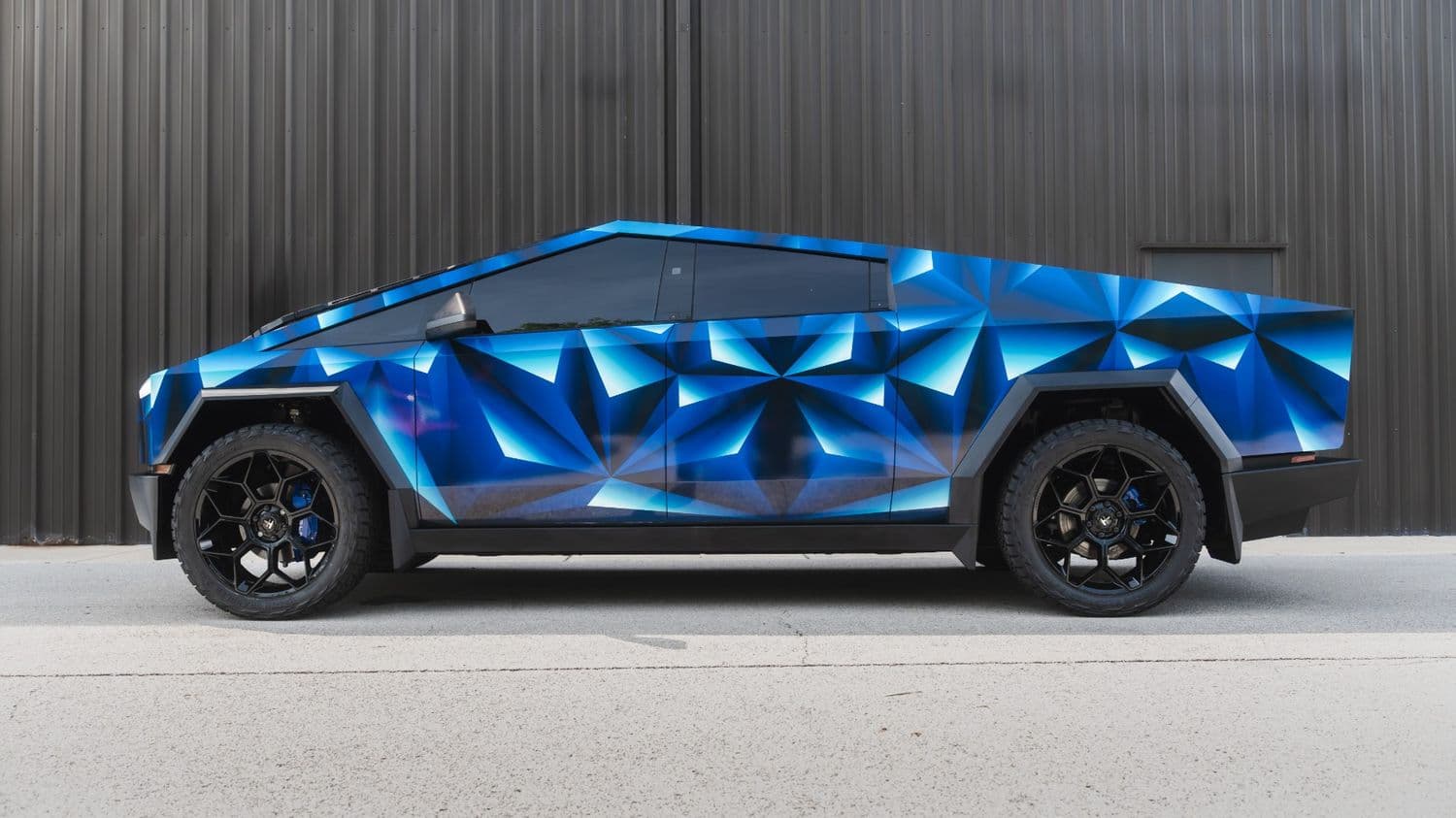 Cybertruck geometric wrap full side profile