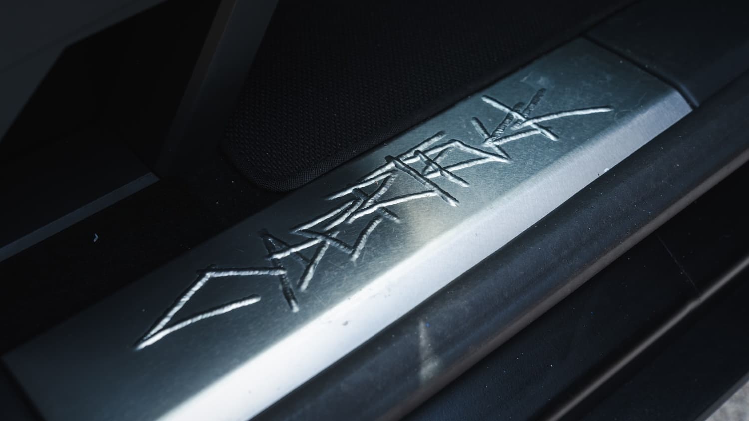 Engraved Cybertruck door sill detail