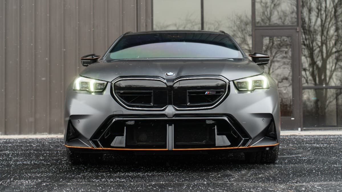 Windshield protection film on a BMW M5 front end