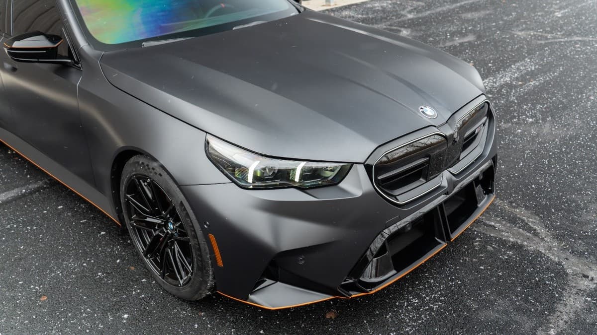Protected windshield and front end of a BMW M5