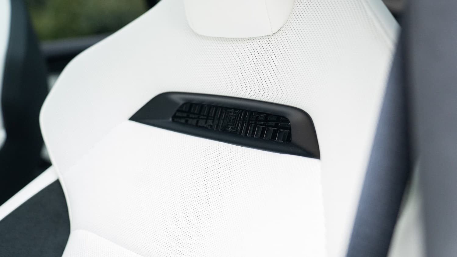 Detailed white Tesla seat and interior trim