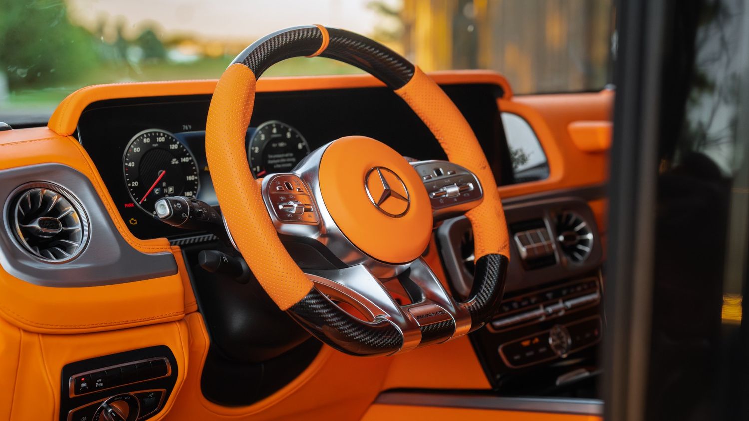 Detailed Brabus interior with orange leather